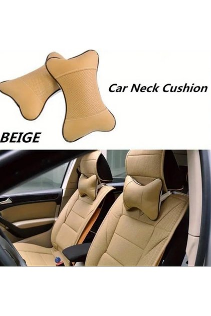 2 Pcs Dark Beige Pu Leather Car Seat Head Pillow
