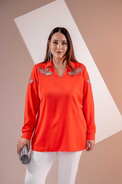 1122502 Drop Stone Blouse Orange