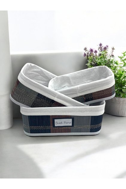 3-Piece Bamboo Rectangular Plaid Organizer Kitchen Bathroom Picnic Organizer Basket