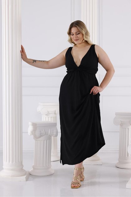 Plus Size Back Tie Detail Elastic Waist Dress