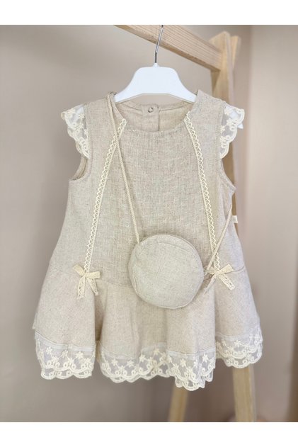 Baby Girl Skirt Tip Scalloped Bag Linen Dress 6-24 Months