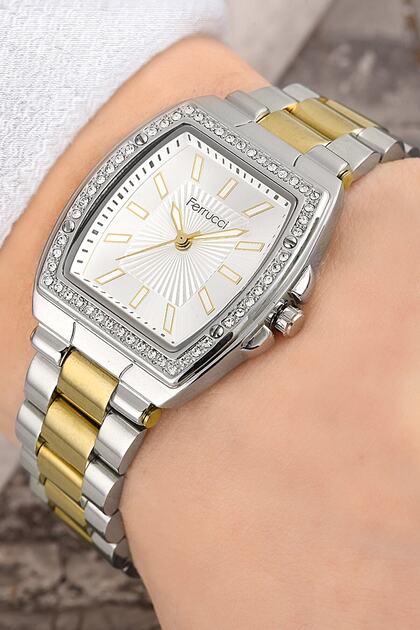 Cornered Dial Steel Cord Gold-silver Color 3 Atm Waterproof Women's Wristwatch