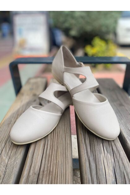Women's Genuine Leather Daily Ballerinas 25Y D25Ya-885 Z Cream