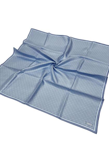 Twill Silk Scarf - Helezon Monogram - Blue