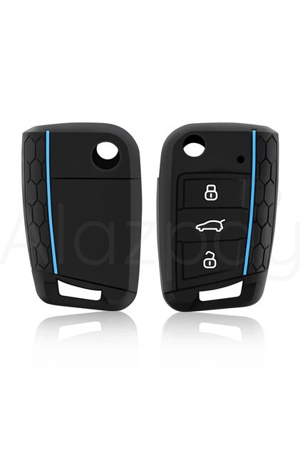Volkswagen Compatible Polo, Golf, T-Roc, T-Cross, Passat, Jetta, Taigo, Tiguan Semi-Patterned Silicone Key Cover (Blue)