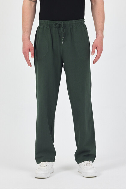 Men's Khaki Elastic Waist 100% Cotton Trousers