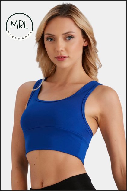 Kadın Saks Mavi Sporcu Sütyeni Pedli Likralı Destekleyici Su Sporları Koşu Fitness Dans SportsBra