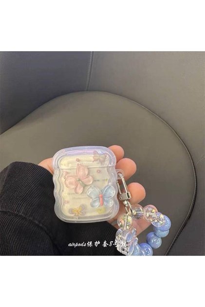 Airpods Kılıf 1. ve 2. Nesil Uyumlu Dalgalı Kelebek Oyuncaklı Kulaklık Kılıfı