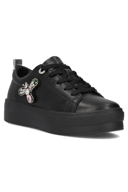 Teniși low-top, piele naturală, detalii decorative, Negru, 36 EU