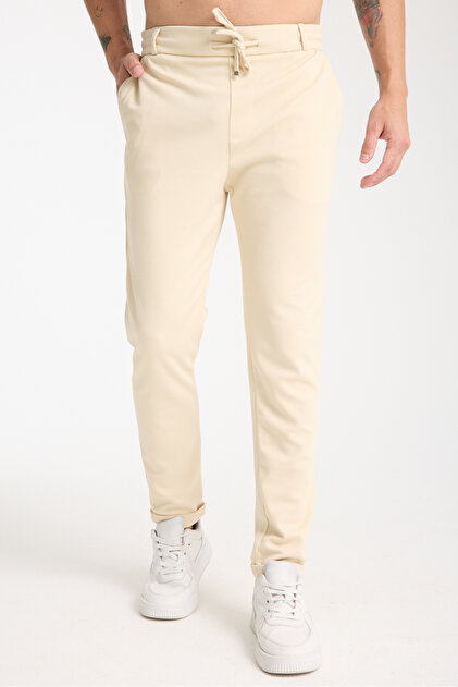 Erkek Pantolon Bel Lastikli Likralı Paça Katlamalı Jogger Stil