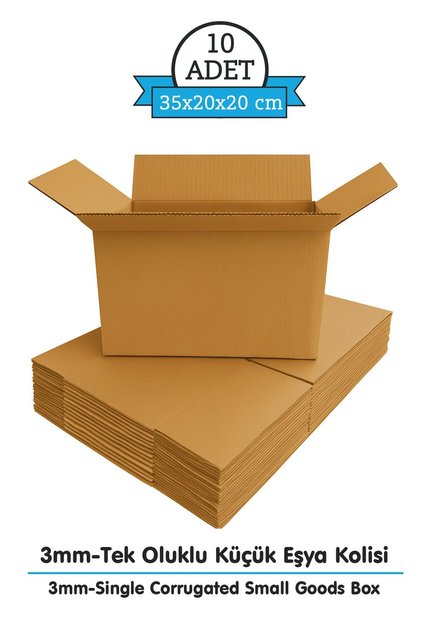 35x20x20 cm Koli - Kutu | 10'lu Paket 3 mm Hafif Eşya Kutusu Tek Oluklu