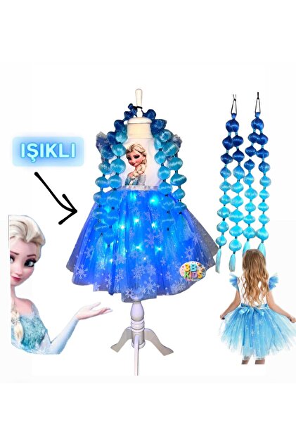 3b kids Elsa Light up Dress Costume + Elsa Blue Wig Bubble Hair Set Birthday  Party Wedding Invitation Special Day- Trendyol