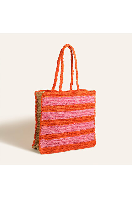 バッグ zzzzaaaa Zsa Zsa Zsu Delhı Rafya Omuz Çantası 43x35 Cm Turuncu - Pembe