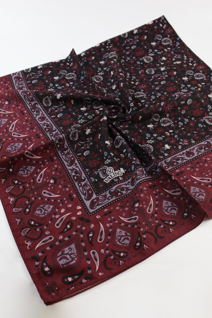 120X120 Ethnic Patterned Cotton Floral Scarf - Cherry