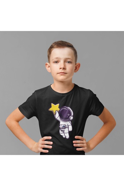 100% Cotton Children's -Starry Astronaut- Transfer Printed Round Neck Short Sleeve T-Shirt