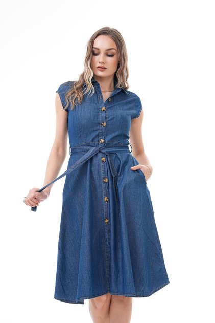 Women's Button-Closure Denim Dress 250386 -