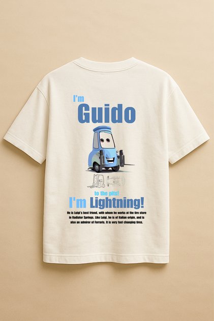 White Color Oversize Cars Guido Cars Movie Series Printed Unisex T-Shirt T-Shirt