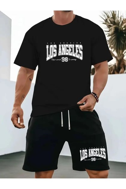New Summer Casual Sports and Leisure Suit for Men Round Neck T-Shirt Short Sleeve + Shorts, Mesh