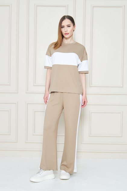 Women's Front and Sleeve Stripe Detailed Modal Two-Piece Suit