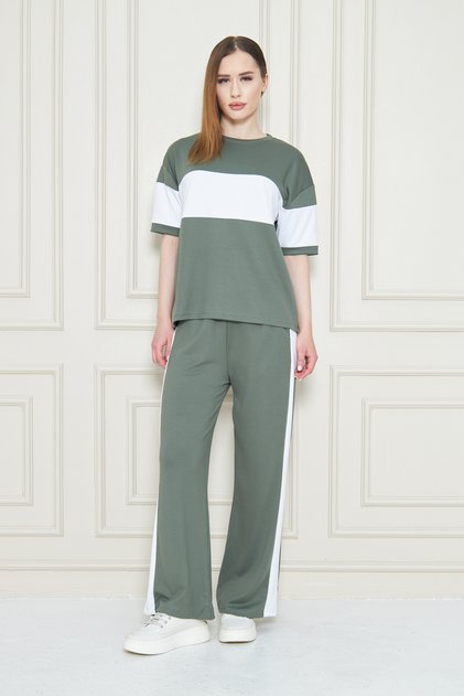 Women's Front and Sleeve Stripe Detailed Modal Two-Piece Suit