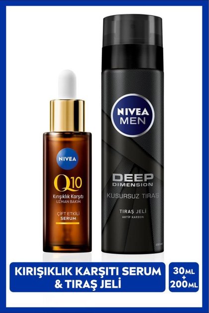 MEN Erkek Tıraş Jeli Deep Dimension 200ml ve Q10 Kırışıklık Karşıtı Çift Etkili Cilt Serumu 30ml