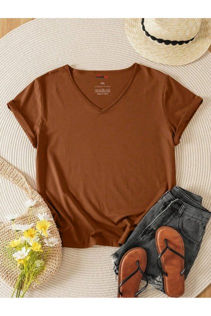 V Yaka Regular Fit Kalıp Düz Tshirt