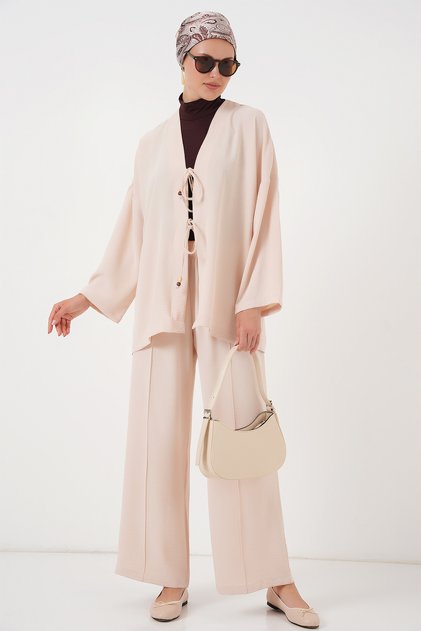 Women's Ayrobin Kimono Trousers Double Set 6739 - Cream
