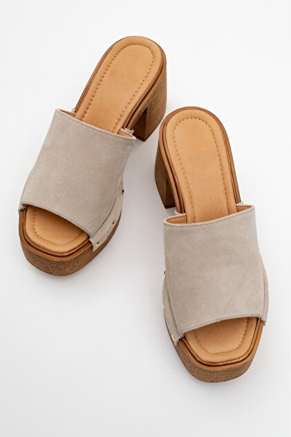 PASSAGE SHOES Kadın Hakiki Deri Takunya Terlik 6318 BEJ SÜET