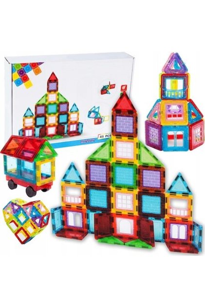Set de construcții inteligente IdealStore 3D Magnetic Fun, 45 de piese multicolore, educaționale-creative