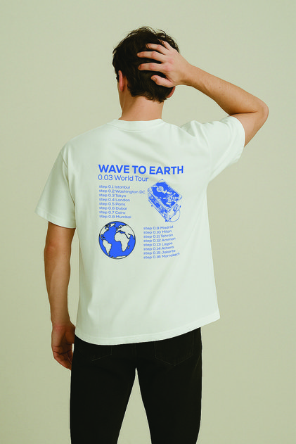 Lenithra Wave to Earth Front and Back Printed Unisex Oversize White T-Shirt