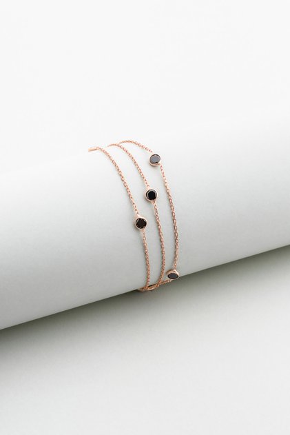 Üç Sıra Zirkon Taşlı 18 Ayar Rose Altın Kaplama 19 Cm Gümüş Bileklik