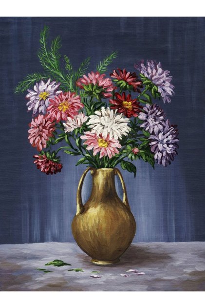 Tablou canvas Flori multicolore, vaza lut, pictura, buchet, 30 x 45 cm