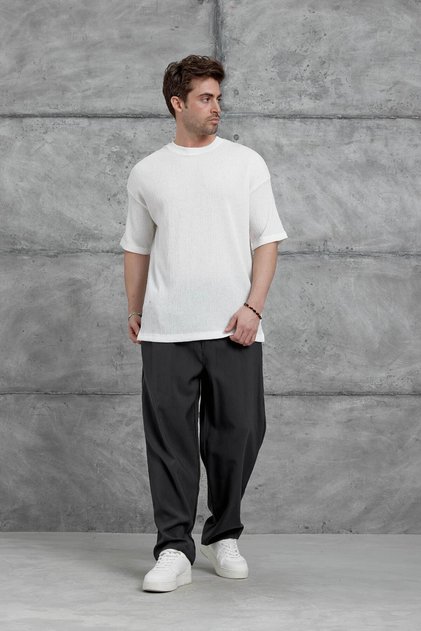 Men's T-Shirt Mrk Crinkle Fabric White Oversize Crew Neck