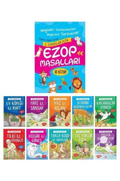 Ezop Masalları Seti 1 and 2. Flat Writing Pads for Classrooms (10 Book Set, Large Size)