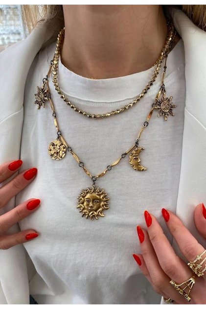 Marka Model 2li Ay ve Güneş Figürlü Kolye