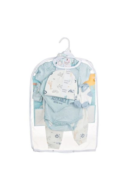 Set Cadou pentru Nou-Nascuti - Adorable Little One, bumbac, alb-bleu, 8 piese