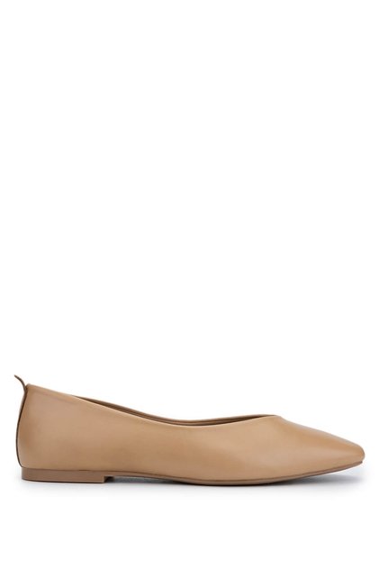 Women's Genuine Leather Beige Ballerina Shoes