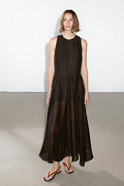 ★Massimo Dutti★ Rami Blend Animal Print Long Dress Ramie blend long print dress · Brown · Caps And Hats