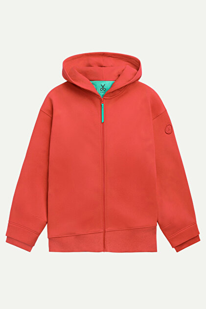 KAFT Erkek Fermuarlı Oversize Hoodie Sweatshirt - Zipoc - Coral