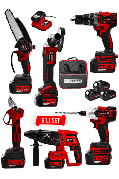 Graizer Profesyonel 21v Bez Çantalı Kömürsüz Darbeli 6'lı Set