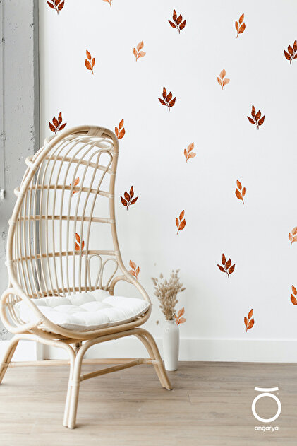 Modern Stil, Dekoratif Minimal Yanık Turuncu Yapraklar, Ev Dekorasyonu Şeffaf Duvar Sticker, 40 Adet