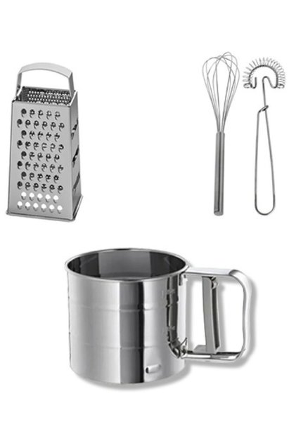 Basic Tableware & Kitchen Set Grater + Flour Sieve + 2-Piece Whisk Set