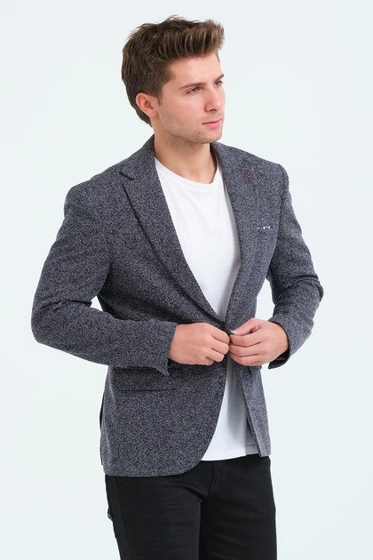 Men's Slim Fit Blazer Jacket Navy Blue White