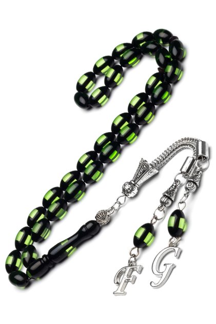 Men's 7X11Mm Letter Tassel Green Vernier Powder Amber Rosary