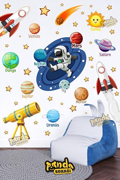 Gezegenler ve Uzay Macerası Sticker Seti Çocuk Bebek Odası Uzay ve Gezegenler Temalı Sticker