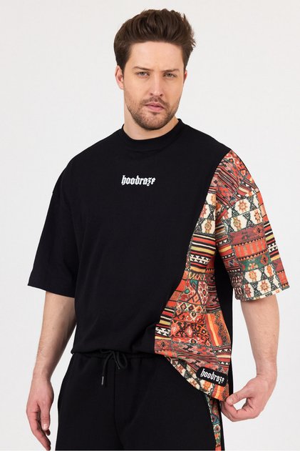 Erkek Ön Ve Kol Garnili T-shirt Oversize