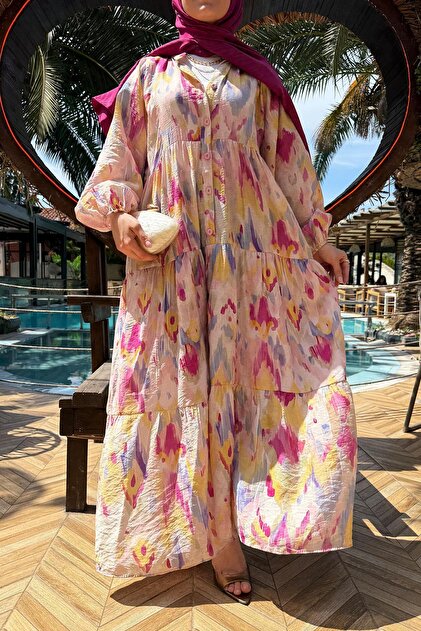 MELEK ARAZ Akvarel Pattern Summer Dress  Lilac- Trendyol