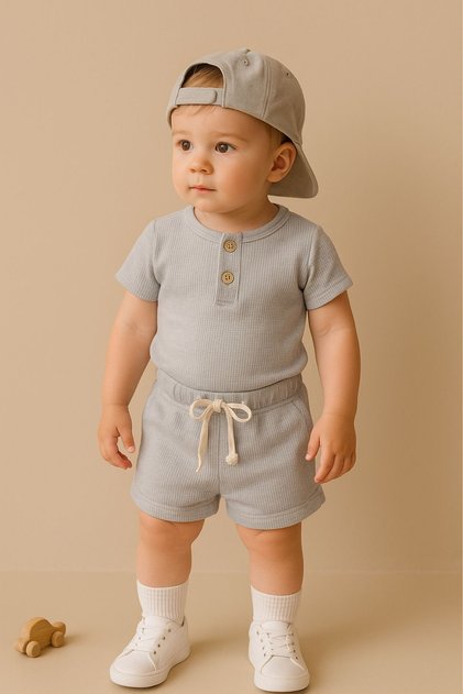 Baby Boy Kids Cool Boy Waffle Summer Fabric Bottom Top 2-Piece Unisex Suit Shorts Short Sleeve Suit