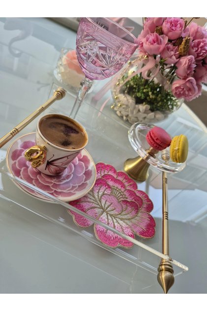 Single Pink Rose Embroidered Presentation and Cocktail Napkin