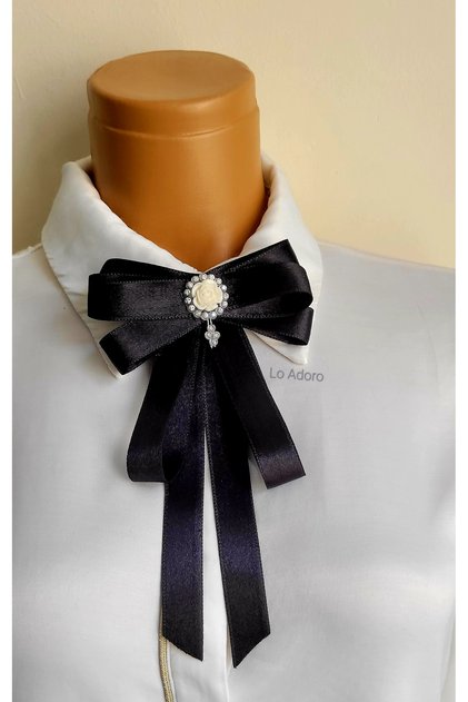 Cravată pentru femei Accesoriu pentru cămașă Detaliu în piatră Cravată decorată Guler pentru femei Broșă cu ace Design special Cravată
